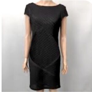 Dressbarn Black Sheath Midi Dress Crew Neck Cap Sleeve